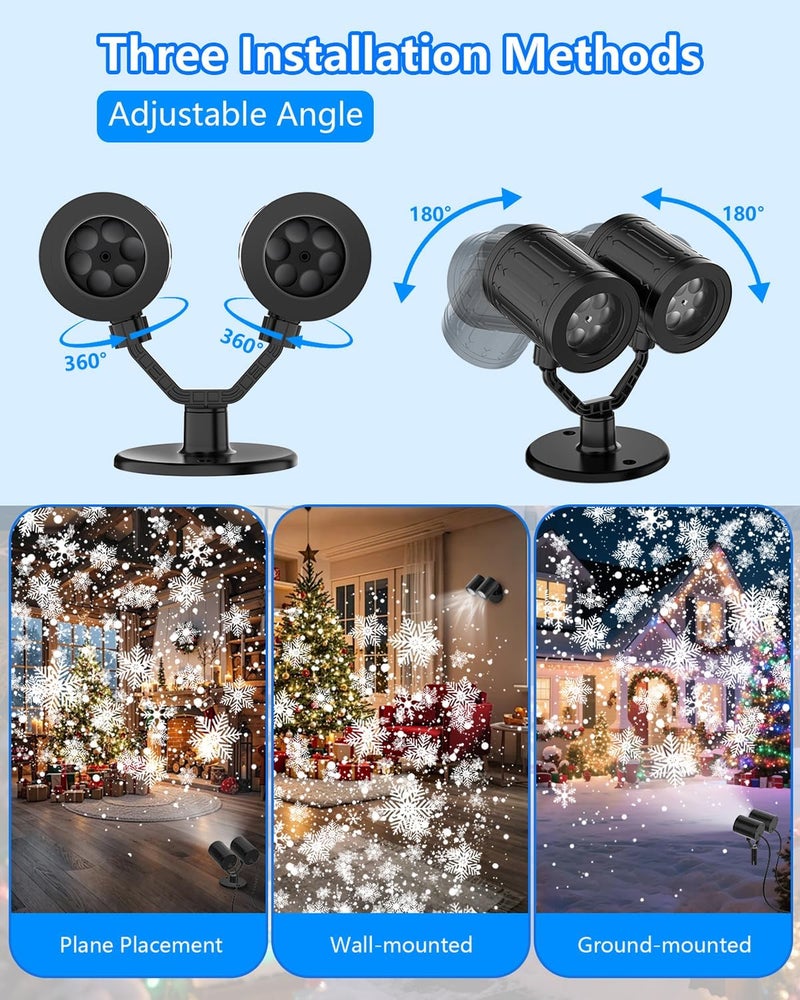 AKSDA Snowflake Christmas Projector Lights Outdoor, 2025 Upgraded Double Head, 360° Rotating, IP65 Waterproof, Timer Function - Holiday, Party, Christmas Decorations & Gifts for Yard, Garden, Indoor - Image 5